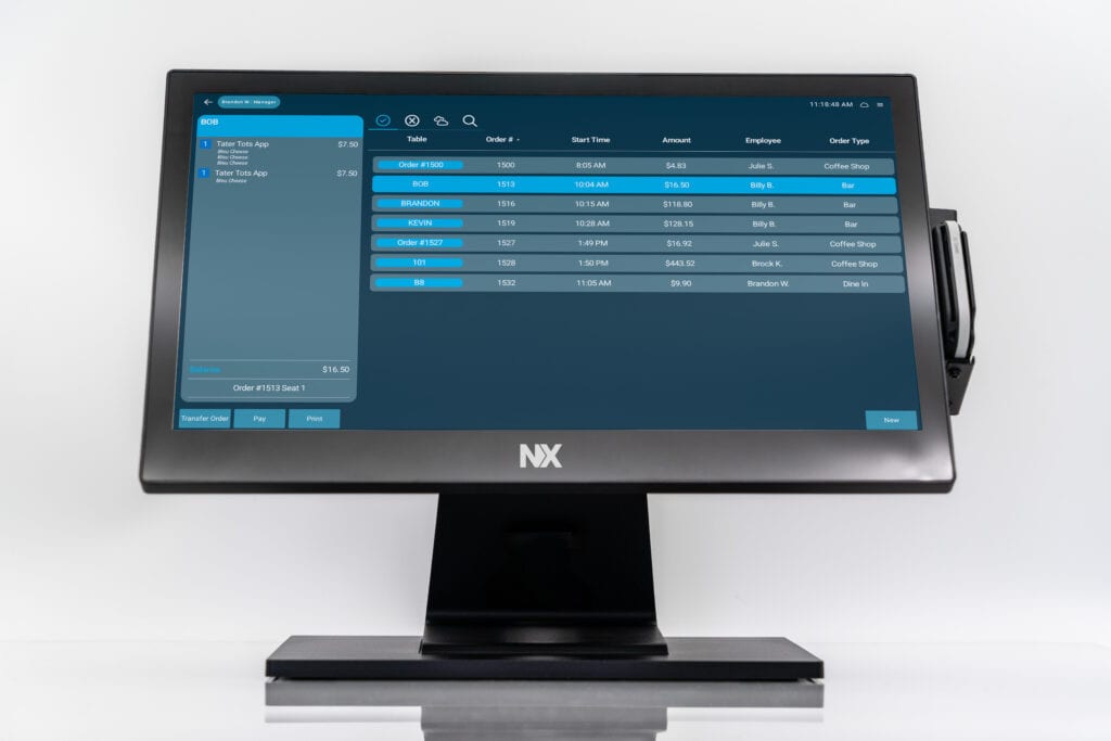 An NX POS station on a restaurant counter